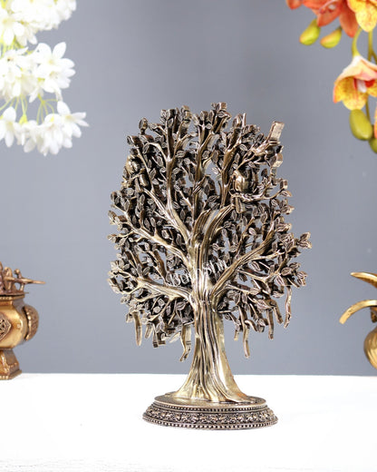 Brass Standing Kalpavriksha Tree – Superfine Carved Divine Sculpture (9 Inches) - Budhshiv.com