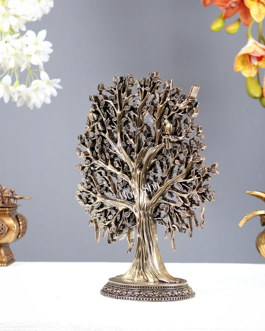 Brass Standing Kalpavriksha Tree – Superfine Carved Divine Sculpture (9 Inches) - Budhshiv.com