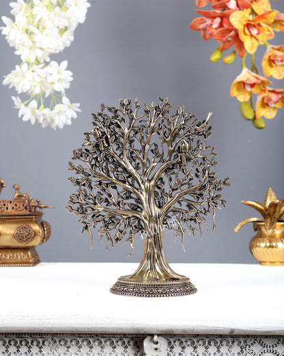 Brass Standing Kalpavriksha Tree – Superfine Carved Divine Sculpture (9 Inches) - Budhshiv.com