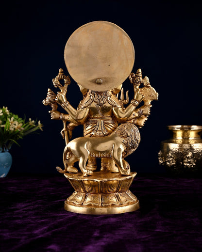 Brass Standing Kana Drishti Ganesha with Eight Arms and Lion 11.4 inch - Budhshiv.com