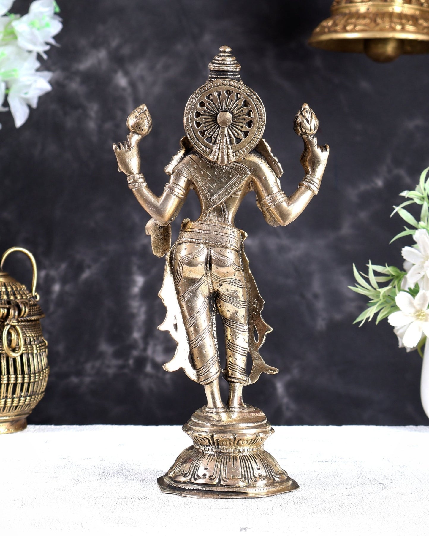 Brass Standing Lakshmi Idol 10 inch matte gold - Budhshiv.com
