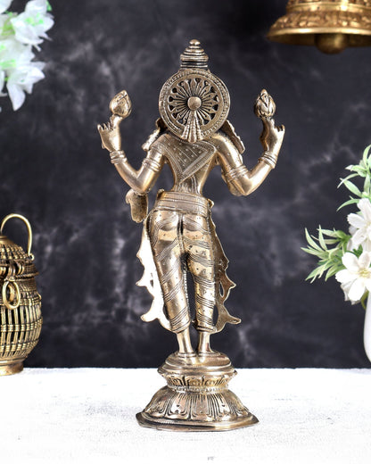 Brass Standing Lakshmi Idol 10 inch matte gold - Budhshiv.com