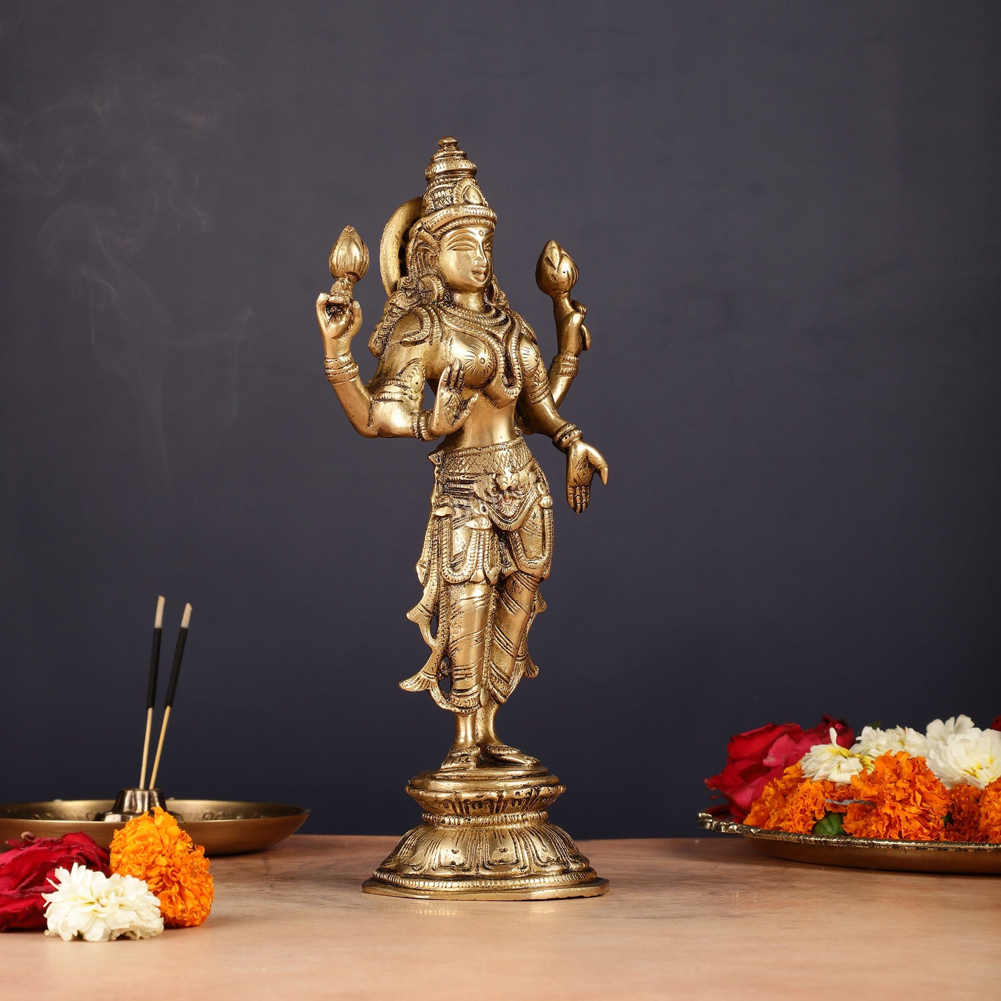 Brass Standing Lakshmi Idol 10" - Budhshiv.com