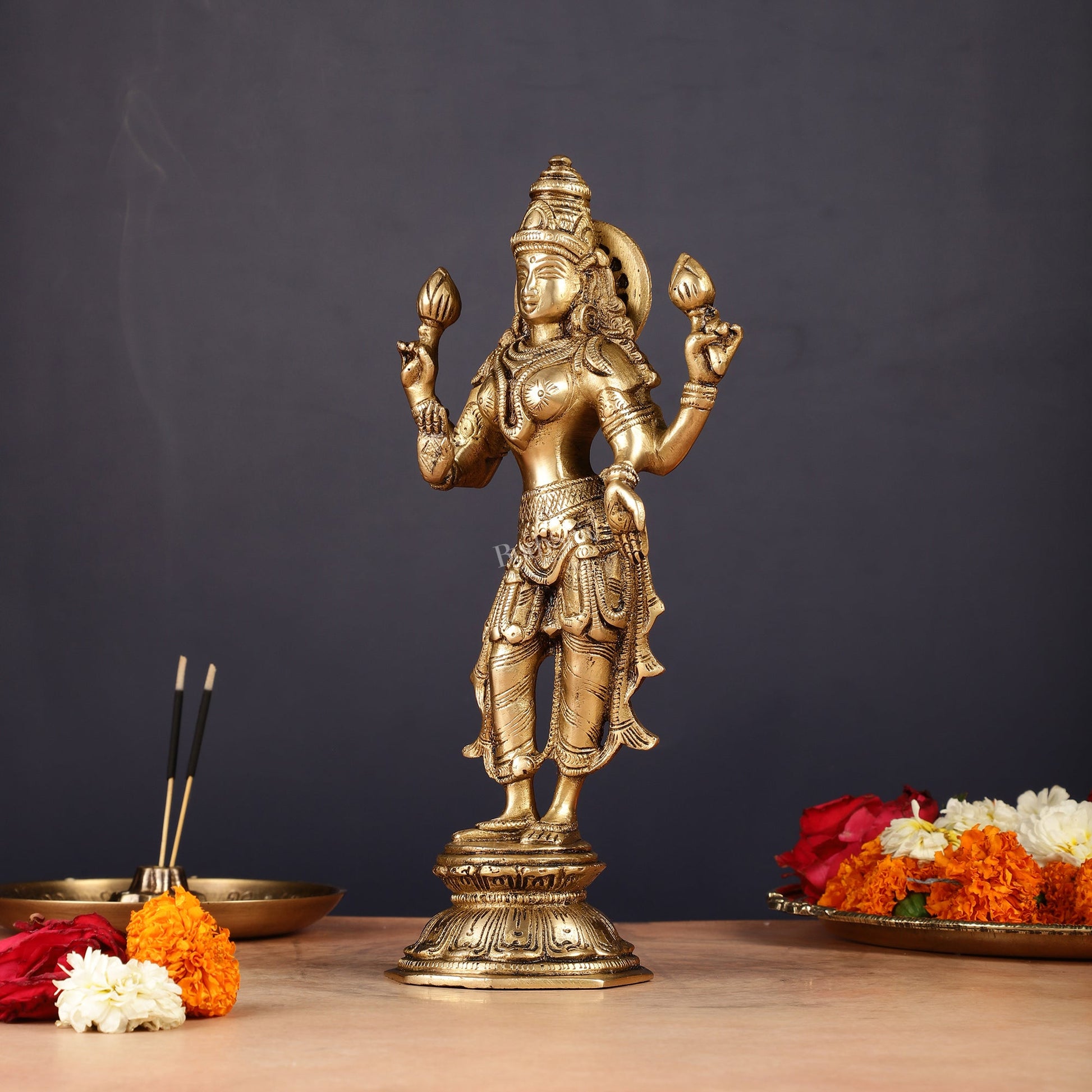 Brass Standing Lakshmi Idol 10" - Budhshiv.com