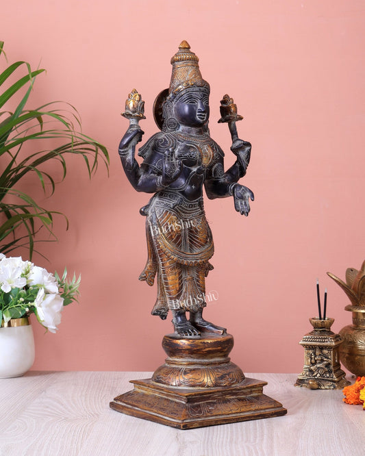 Brass Standing Lakshmi Maa Murti Idol – 17" vintage patina - Budhshiv.com