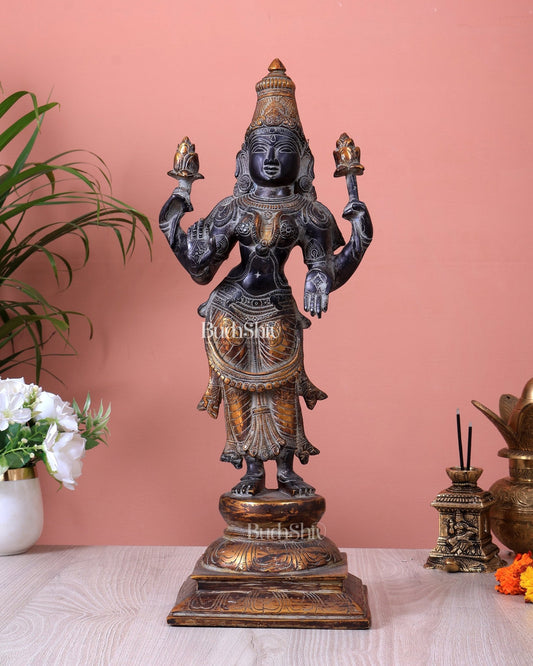 Brass Standing Lakshmi Maa Murti Idol – 17" vintage patina - Budhshiv.com