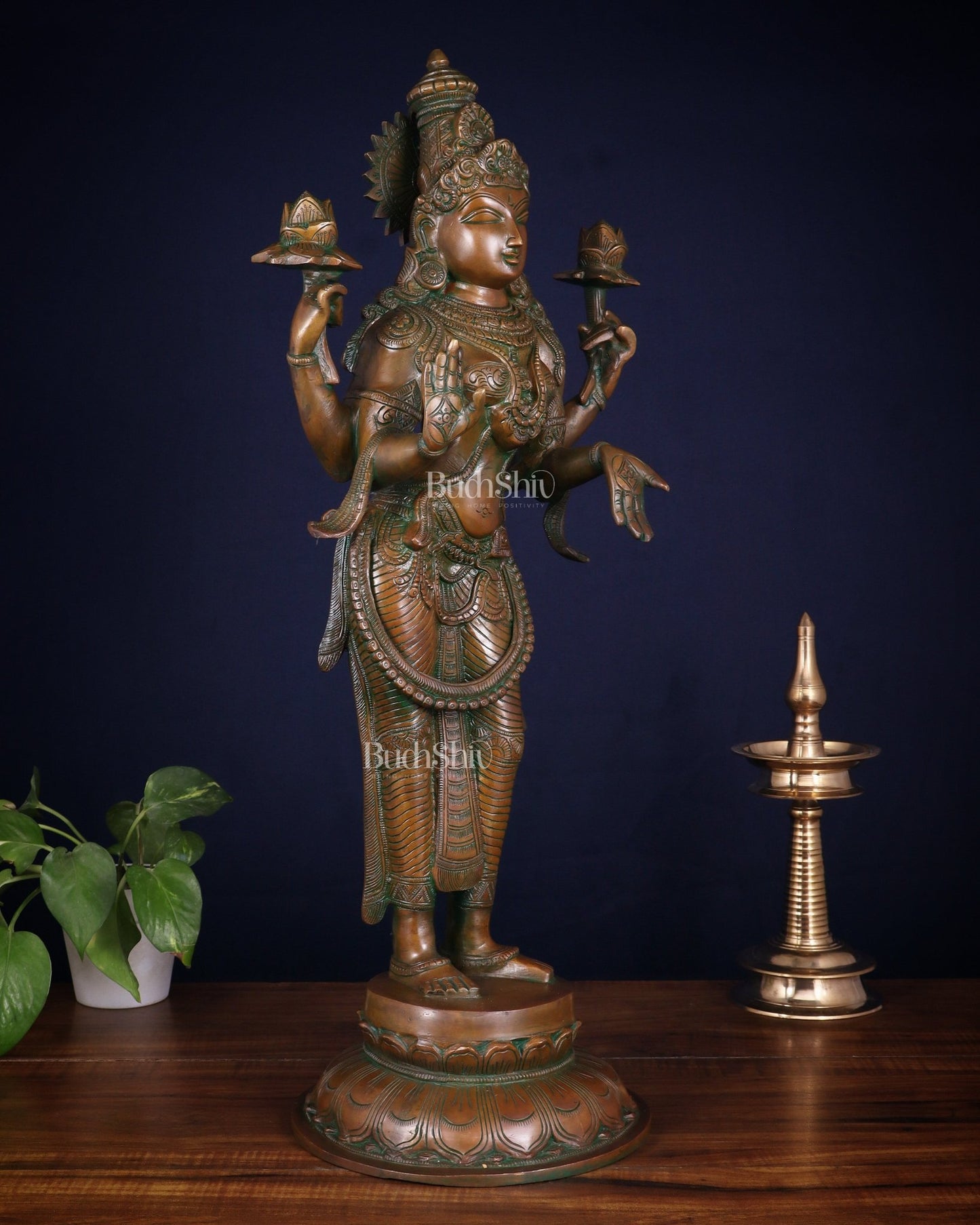 Brass Standing Lakshmi Statue – 24.5” chola bronze layer - Budhshiv.com