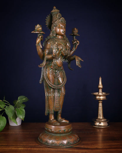 Brass Standing Lakshmi Statue – 24.5” chola bronze layer - Budhshiv.com