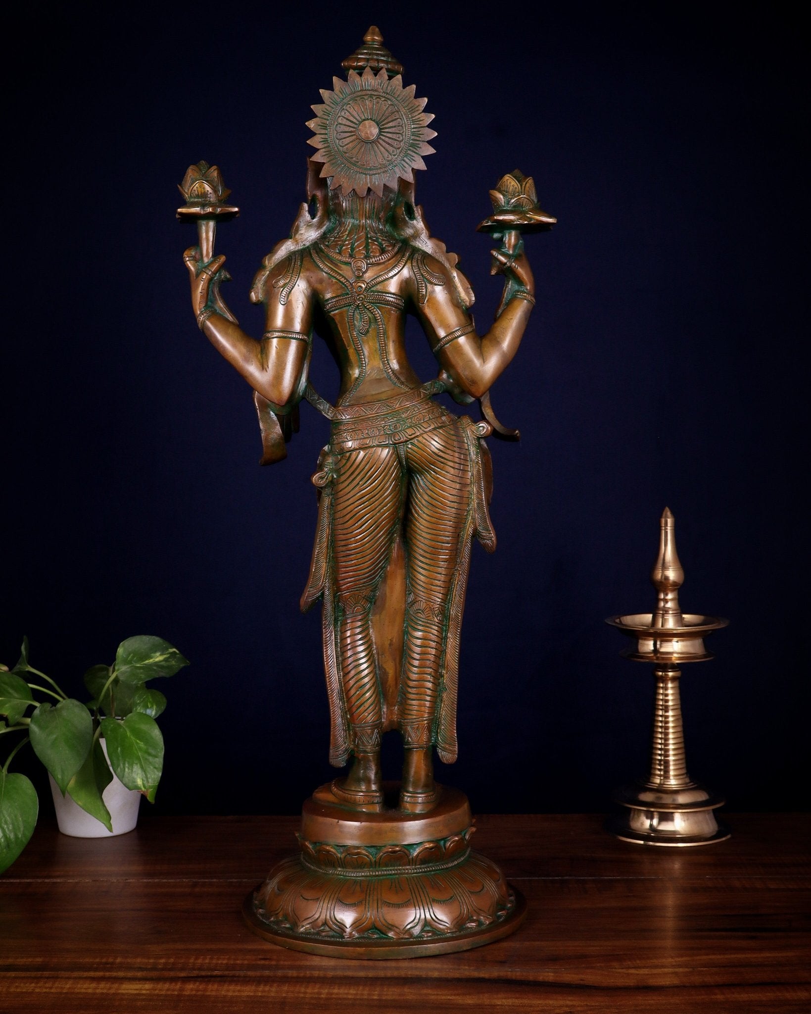 Brass Standing Lakshmi Statue – 24.5” chola bronze layer - Budhshiv.com