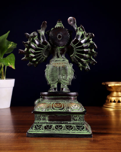 Brass Standing Lord Ganesha Idol with 16 Arms - 8.5 Inch black and green - Budhshiv.com