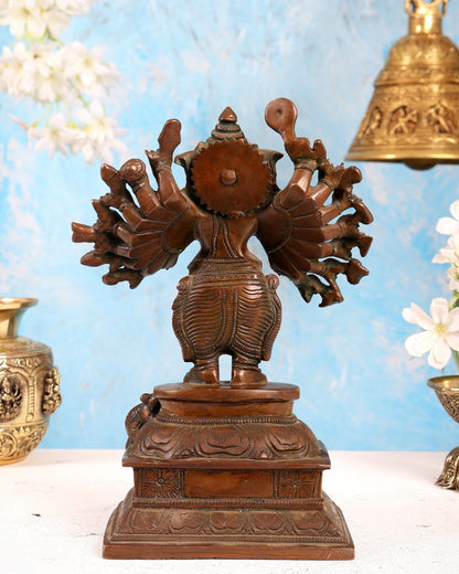Brass Standing Lord Ganesha Idol with 16 Arms - 8.5 Inch bronze tone - Budhshiv.com