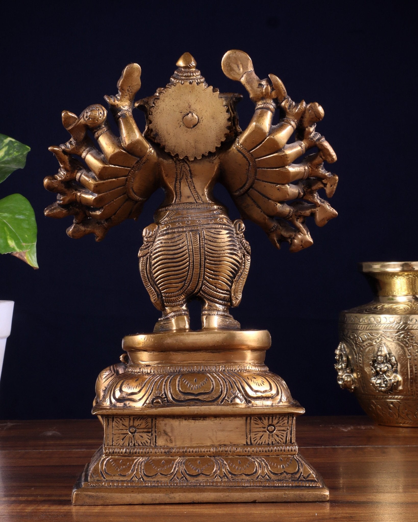 Brass Standing Lord Ganesha Idol with 16 Arms - 8.5 Inch - Budhshiv.com