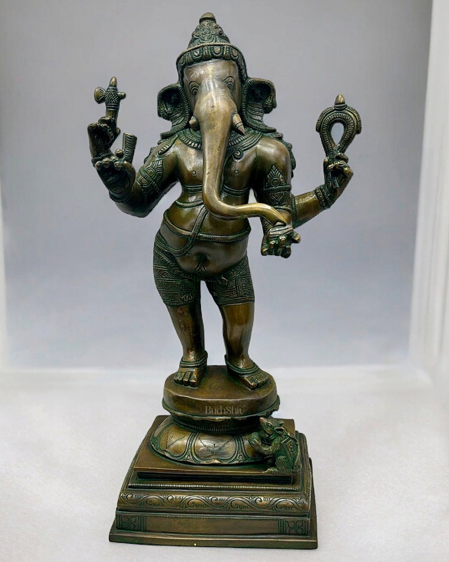 Brass Standing Lord Ganesha Statue - 18 " Chola - Budhshiv.com
