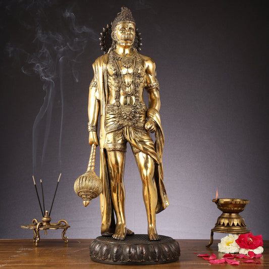 Brass Standing Lord Hanuman idol 24" Height - Budhshiv.com