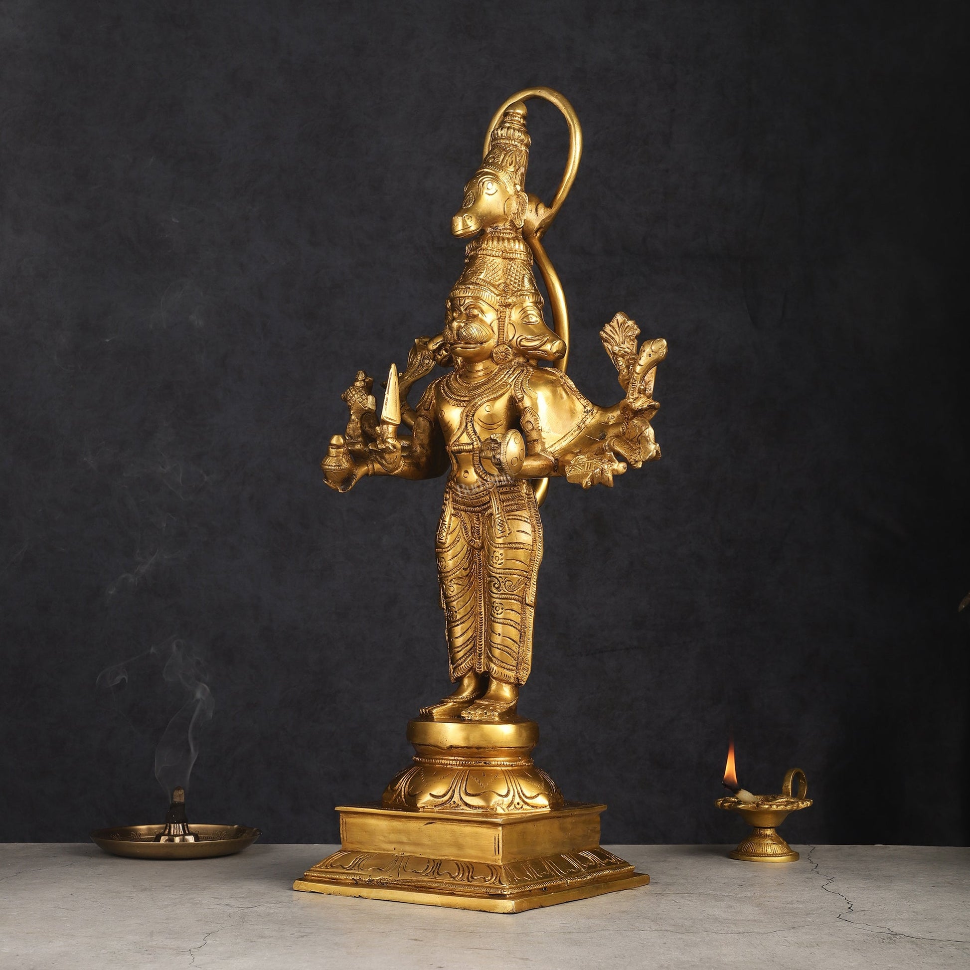 Brass Standing Lord Panchmukhi Hanuman Statue 22 inch - Budhshiv.com
