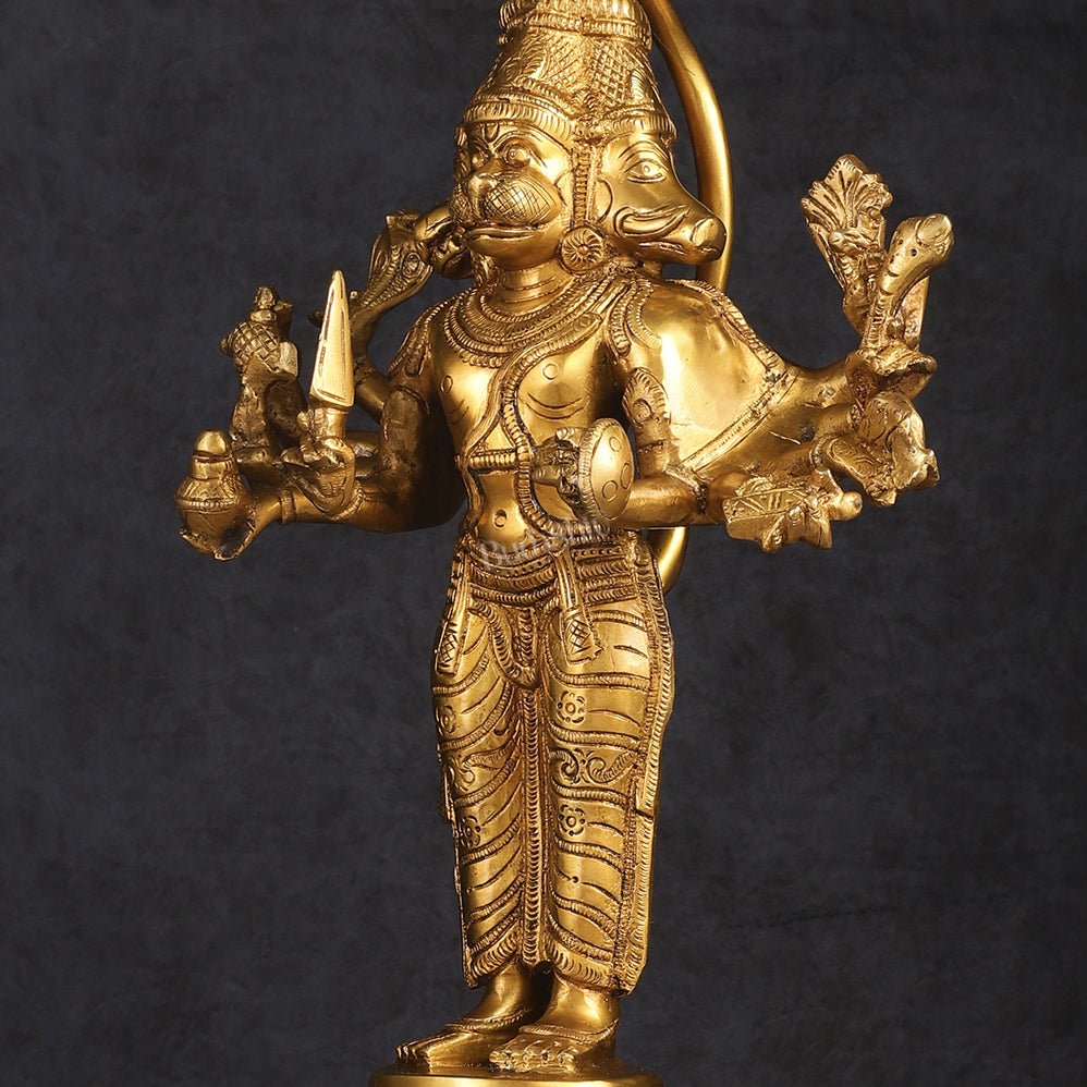 Brass Standing Lord Panchmukhi Hanuman Statue 22 inch - Budhshiv.com