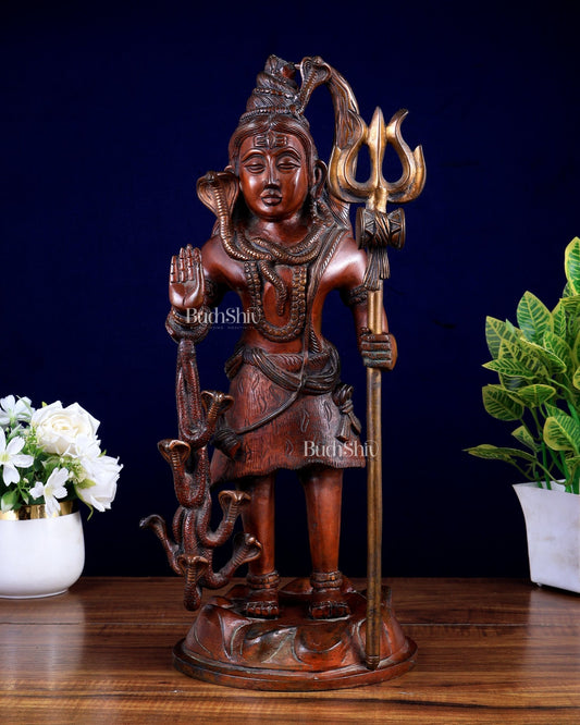 Brass Standing Lord Shiva Statue - copper finish - 18" - Budhshiv.com