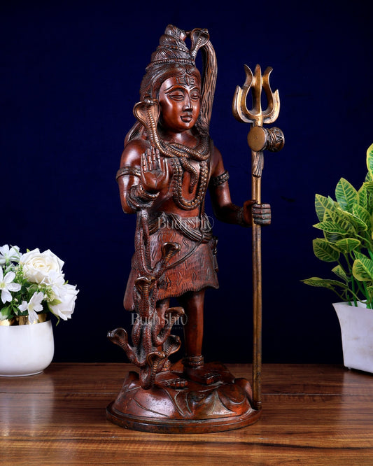 Brass Standing Lord Shiva Statue - copper finish - 18" - Budhshiv.com
