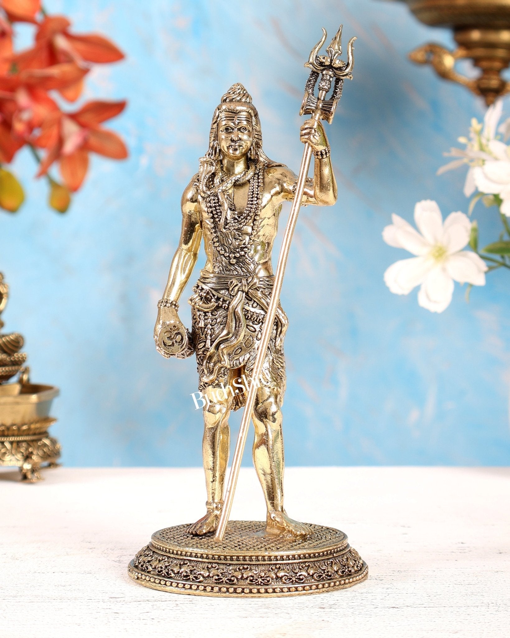 Brass Standing Lord Shiva Statue – Intricately Carved Divine Sculpture (7.5 Inches) - Budhshiv.com