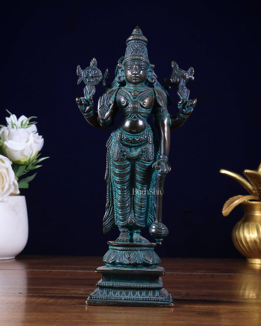 Brass Standing Lord Vishnu – Antique Bronze Finish 8 inch - Budhshiv.com