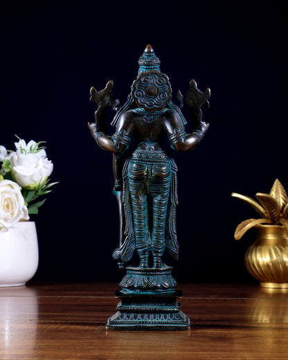 Brass Standing Lord Vishnu – Antique Bronze Finish 8 inch - Budhshiv.com