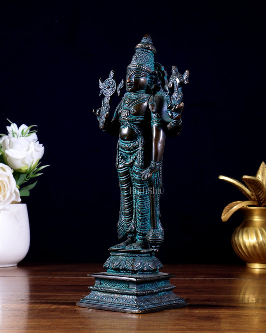 Brass Standing Lord Vishnu – Antique Bronze Finish 8 inch - Budhshiv.com
