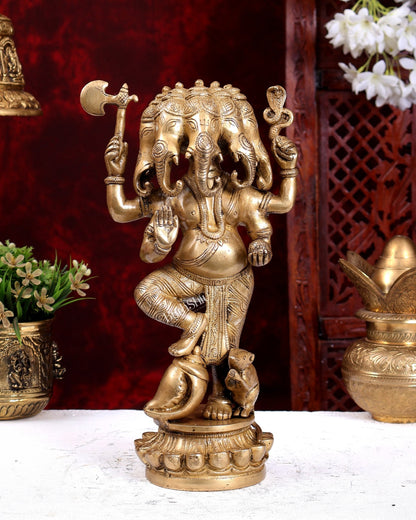 Brass Standing Panchmukhi Ganesha Statue 12 inch glossy tone - Budhshiv.com