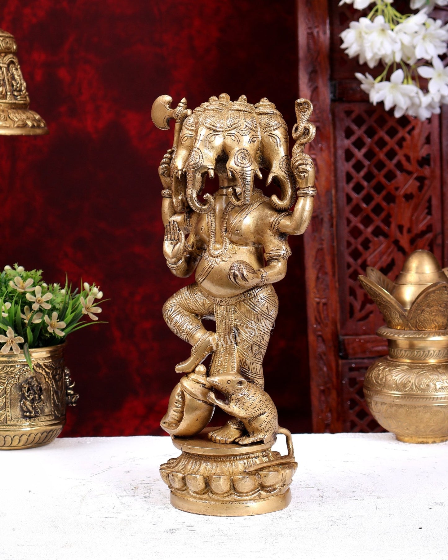 Brass Standing Panchmukhi Ganesha Statue 12 inch glossy tone - Budhshiv.com