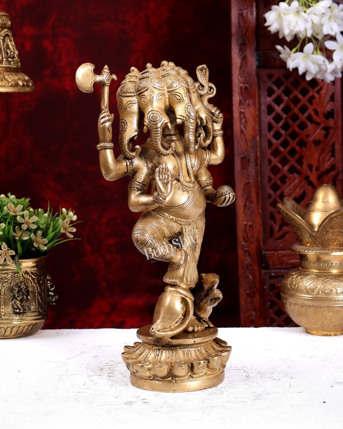 Brass Standing Panchmukhi Ganesha Statue 12 inch glossy tone - Budhshiv.com