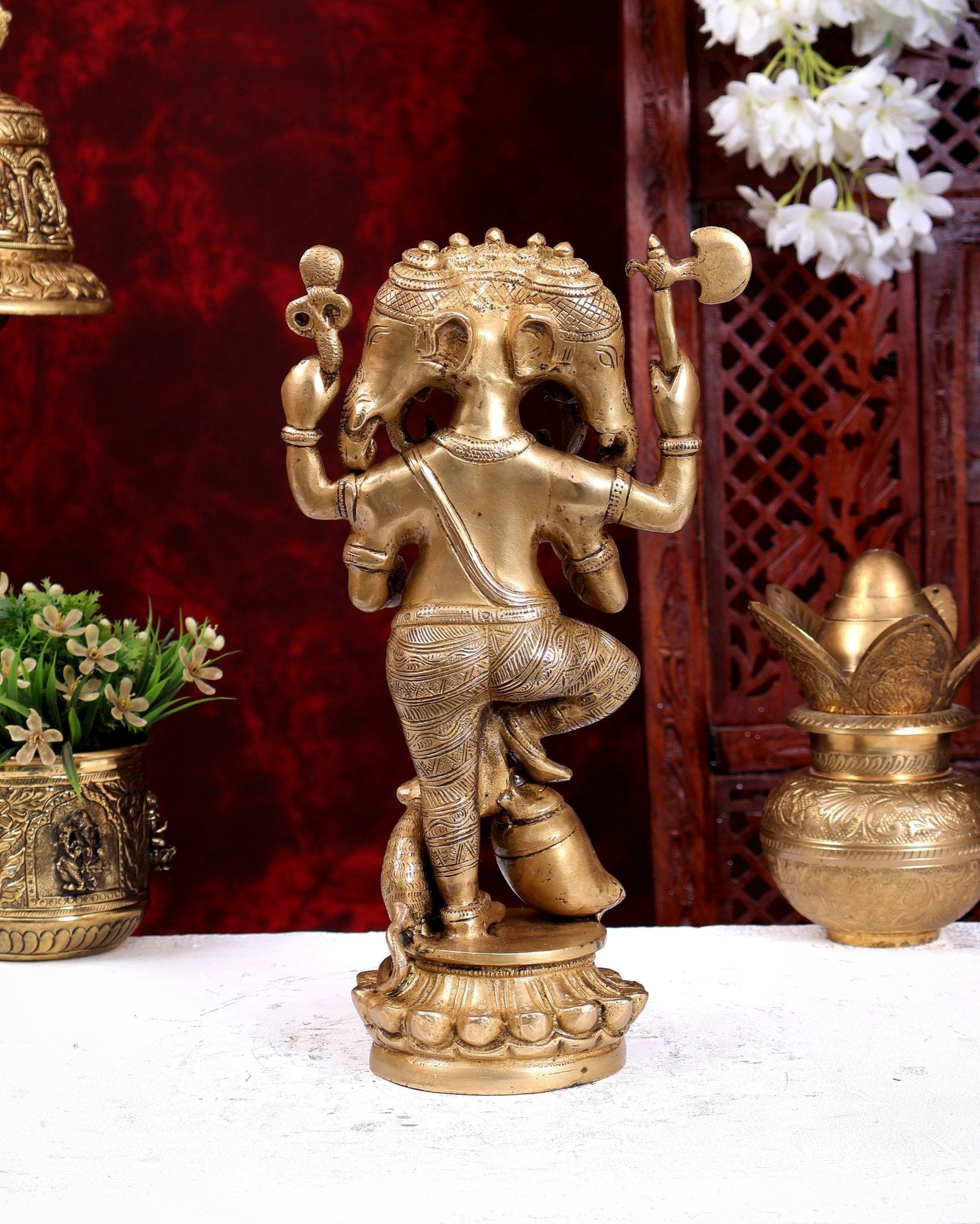 Brass Standing Panchmukhi Ganesha Statue 12 inch glossy tone - Budhshiv.com