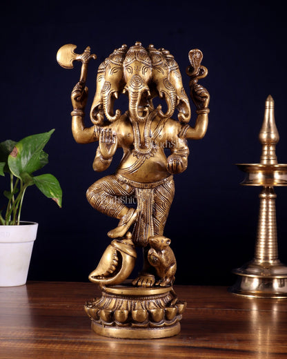 Brass Standing Panchmukhi Ganesha Statue 12 inch - Budhshiv.com