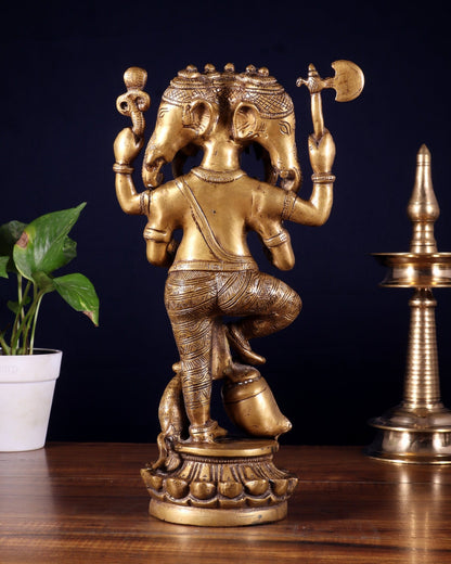 Brass Standing Panchmukhi Ganesha Statue 12 inch - Budhshiv.com