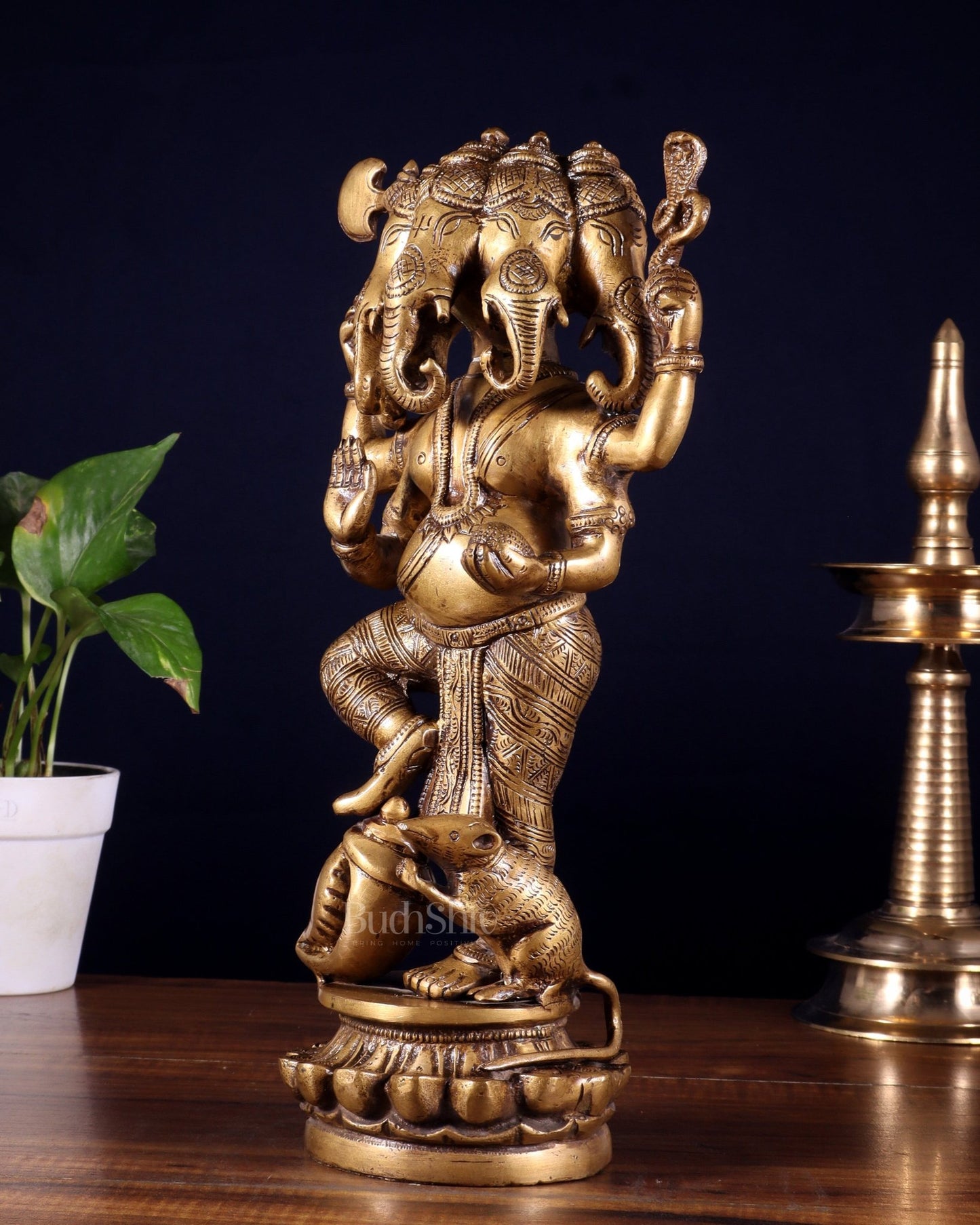 Brass Standing Panchmukhi Ganesha Statue 12 inch - Budhshiv.com