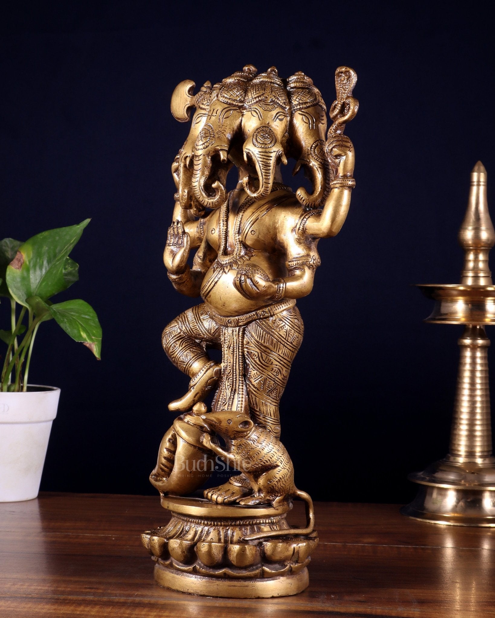 Brass Standing Panchmukhi Ganesha Statue 12 inch - Budhshiv.com