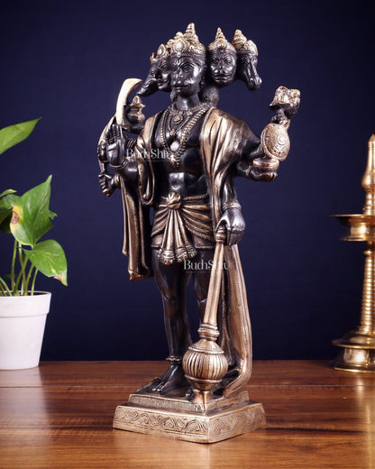 Brass Standing Panchmukhi Hanuman idol 14" black and gold finish - Budhshiv.com