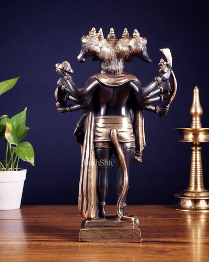 Brass Standing Panchmukhi Hanuman idol 14" black and gold finish - Budhshiv.com