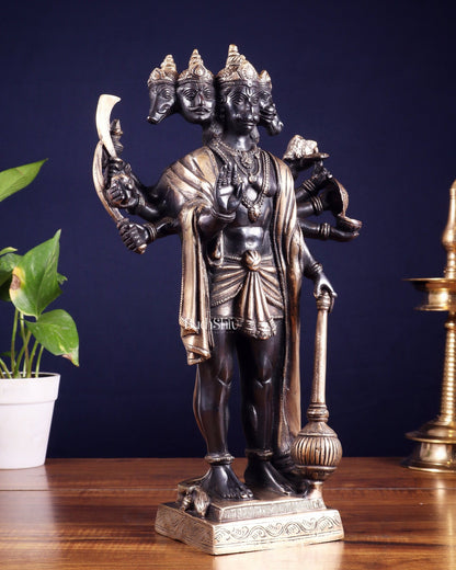 Brass Standing Panchmukhi Hanuman idol 14" black and gold finish - Budhshiv.com