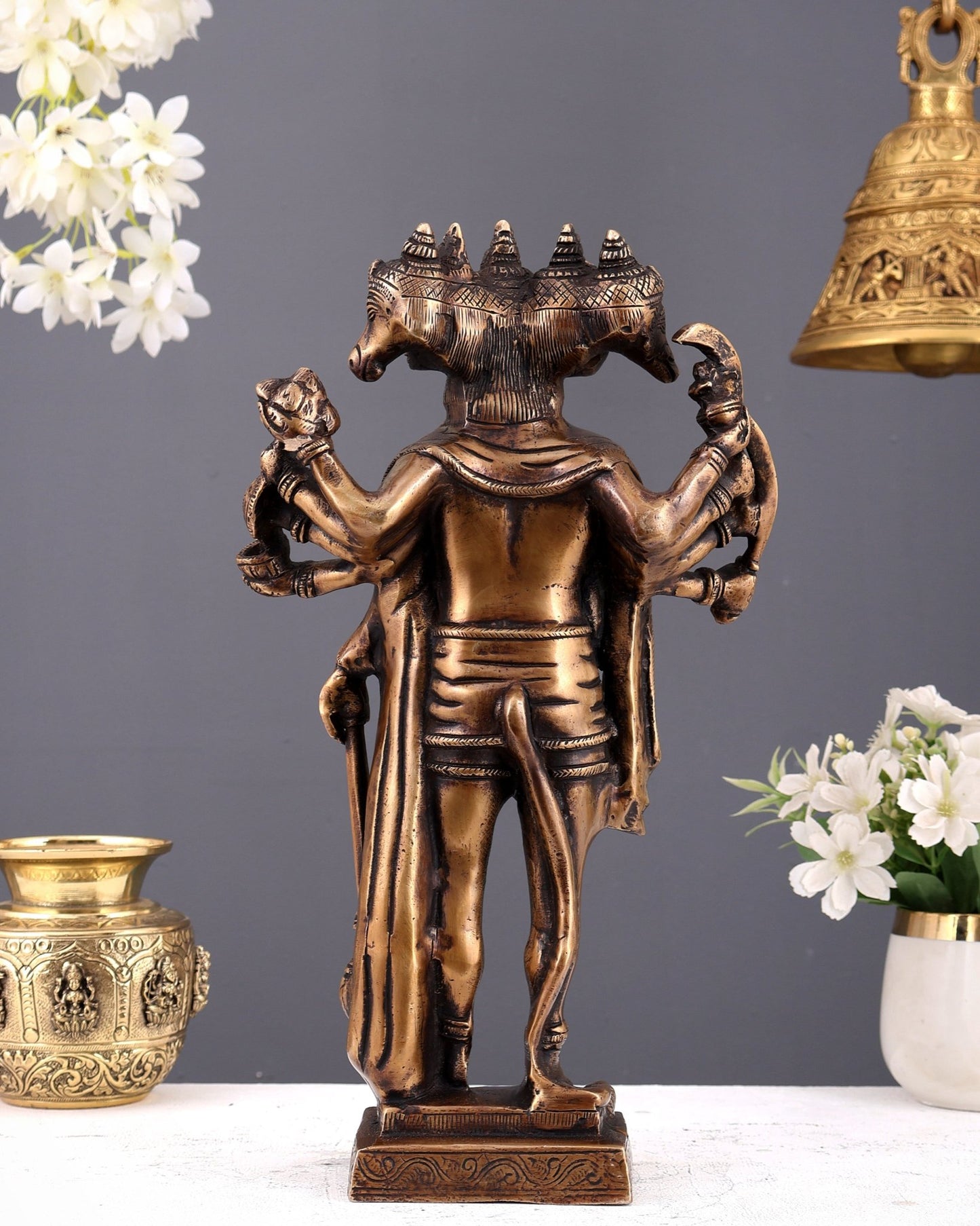 Brass Standing Panchmukhi Hanuman idol 14" vintage tone - Budhshiv.com
