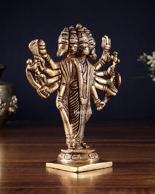Brass Standing Panchmukhi Hanuman Idol - 5.5" Height - Budhshiv.com