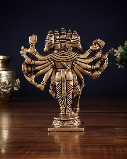 Brass Standing Panchmukhi Hanuman Idol - 5.5" Height - Budhshiv.com