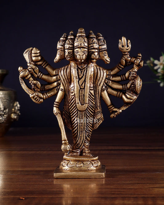 Brass Standing Panchmukhi Hanuman Idol - 5.5" Height - Budhshiv.com