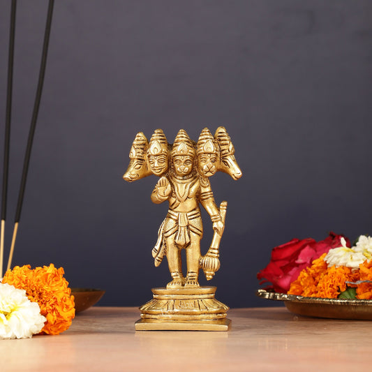 Brass Standing Panchmukhi Hanuman Murti | Height 5.5 inch matte - Budhshiv.com