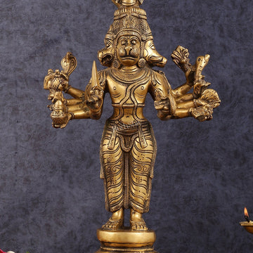 Brass Standing Panchmukhi Hanuman Statue 22 inch - Budhshiv.com