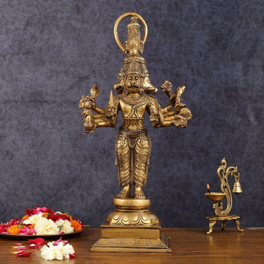 Brass Standing Panchmukhi Hanuman Statue 22 inch - Budhshiv.com
