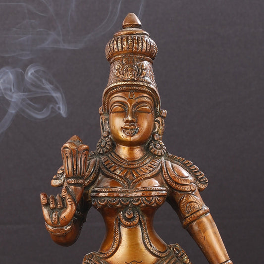 Brass standing Parvati idol 16 inch antique chola design - Budhshiv.com