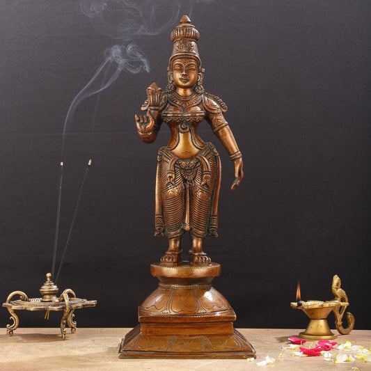 Brass standing Parvati idol 16 inch antique chola design - Budhshiv.com