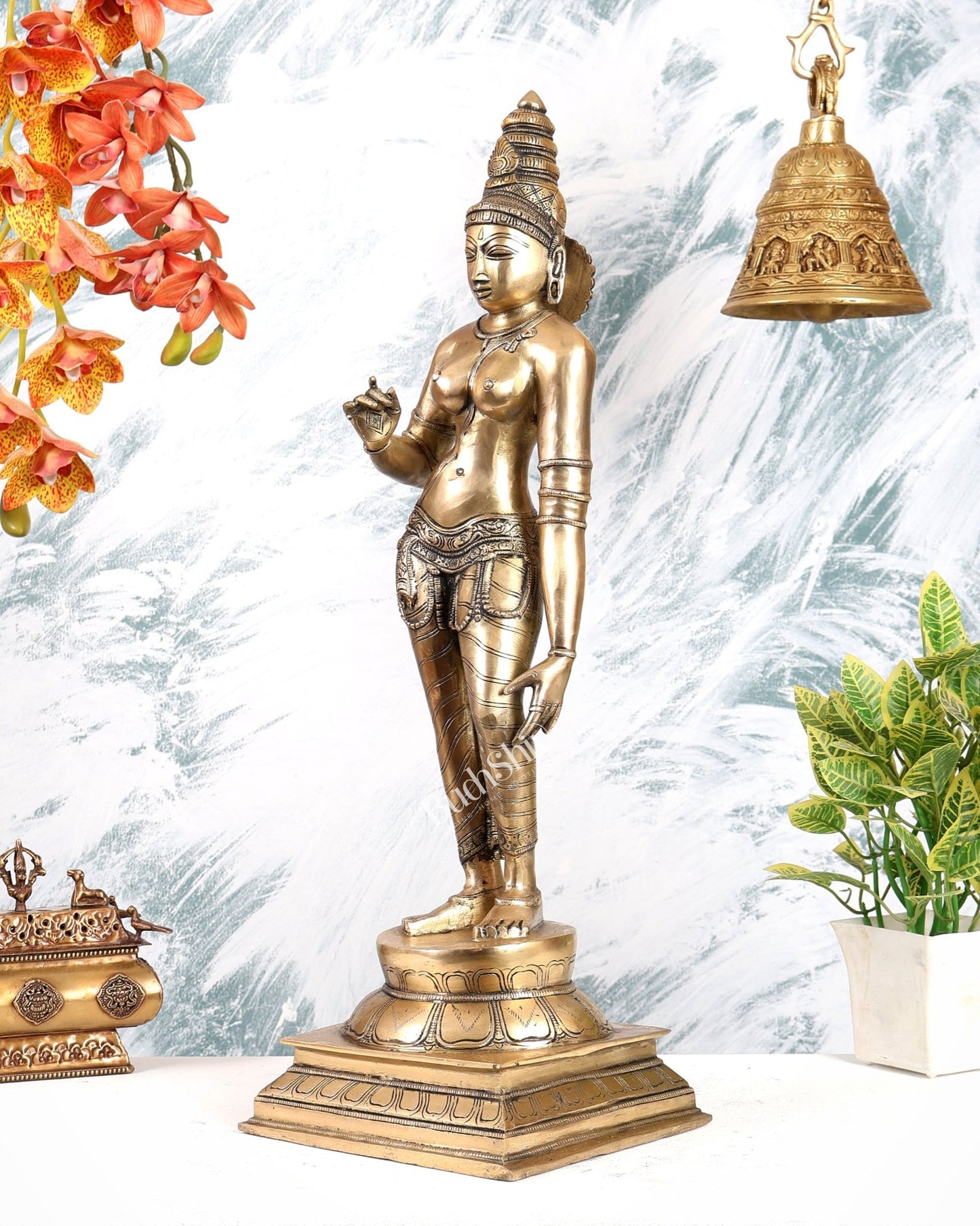 Brass Standing Parvati Sivagami Bhoga Shakti Idol – timeless Chola inspired Statue 23" - Budhshiv.com