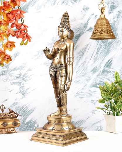 Brass Standing Parvati Sivagami Bhoga Shakti Idol – timeless Chola inspired Statue 23" - Budhshiv.com