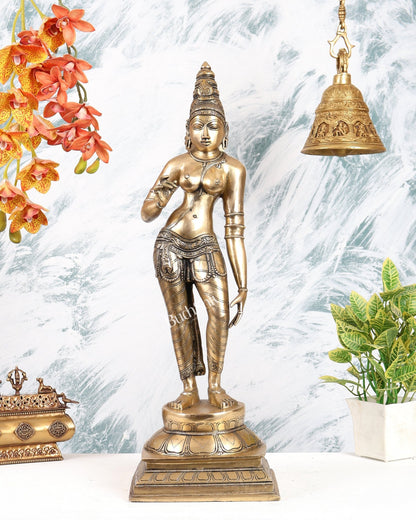 Brass Standing Parvati Sivagami Bhoga Shakti Idol – timeless Chola inspired Statue 23" - Budhshiv.com