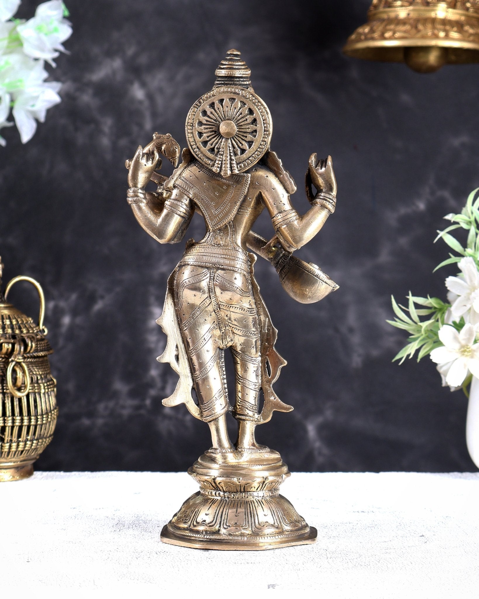 Brass Standing Saraswati Idol 10" matte gold - Budhshiv.com